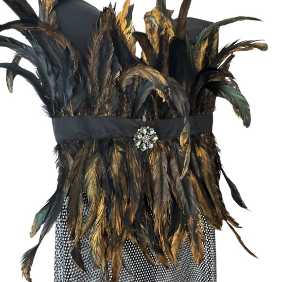 Fashion Nova Strapless Black & Brown Nova Luxe Life Feather Maxi Dress - Picture 5 of 9